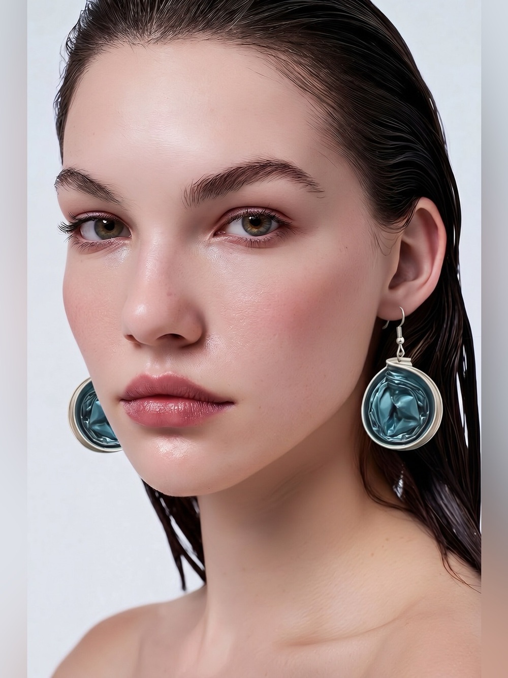 Purchased in Slovenia Upcycled Coffee Pod Earrings Handcrafted Blue Abstract